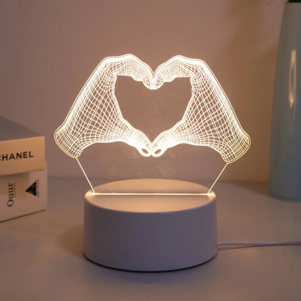 3D Two Hand Heart Night Light