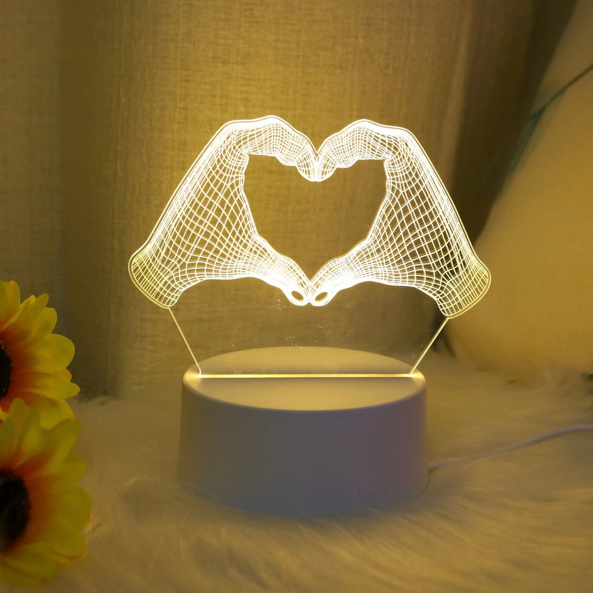3D Two Hand Heart Night Light